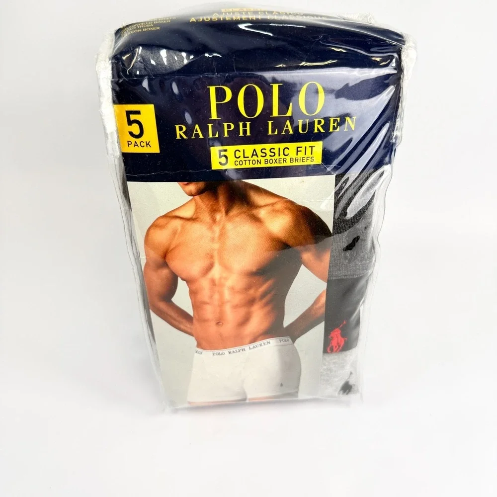 POLO RALPH LAUREN Classic Fit Cotton Boxer Briefs 5 Pack Mens XL NWT Black Grey